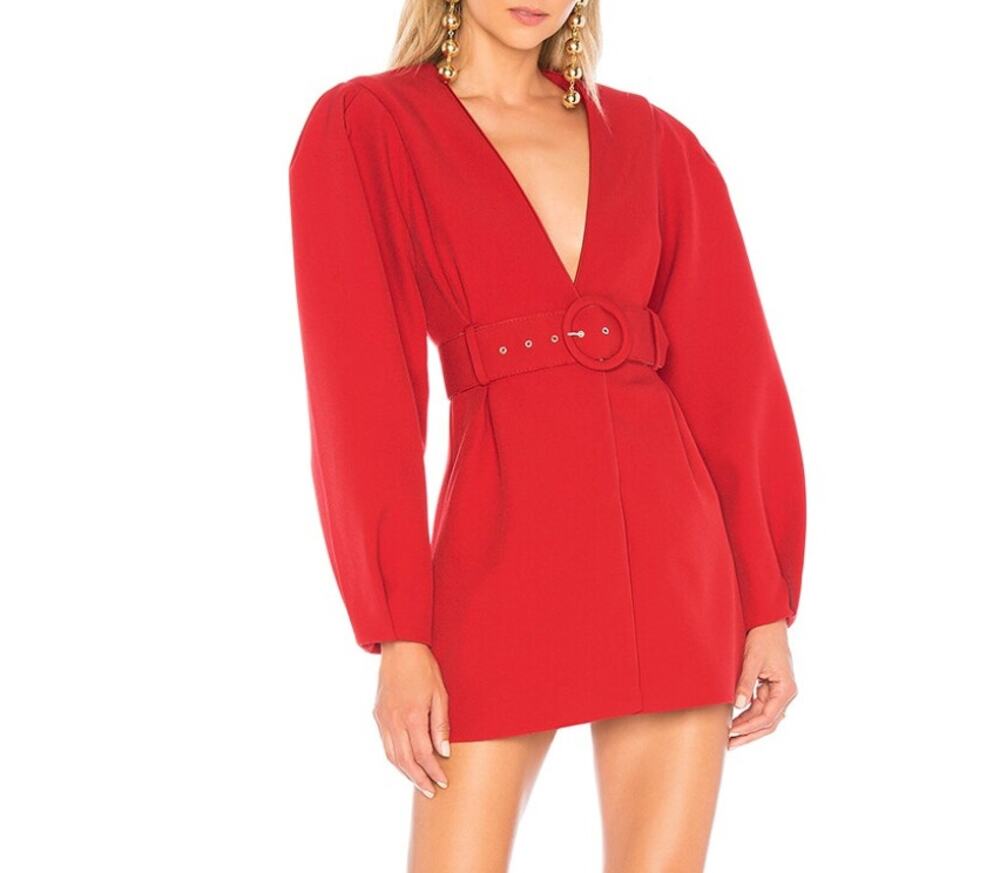 L'academie Women's The Ambre Mini Dress with Puff Sleeves Scarlet Red Size XXS